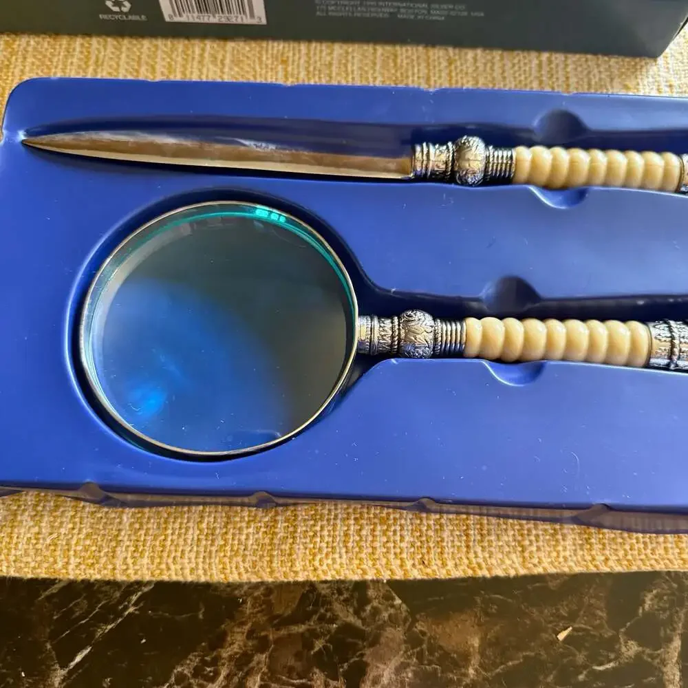 International Silver Company Silverplated Glass Magnifier & Letter Opener Set No